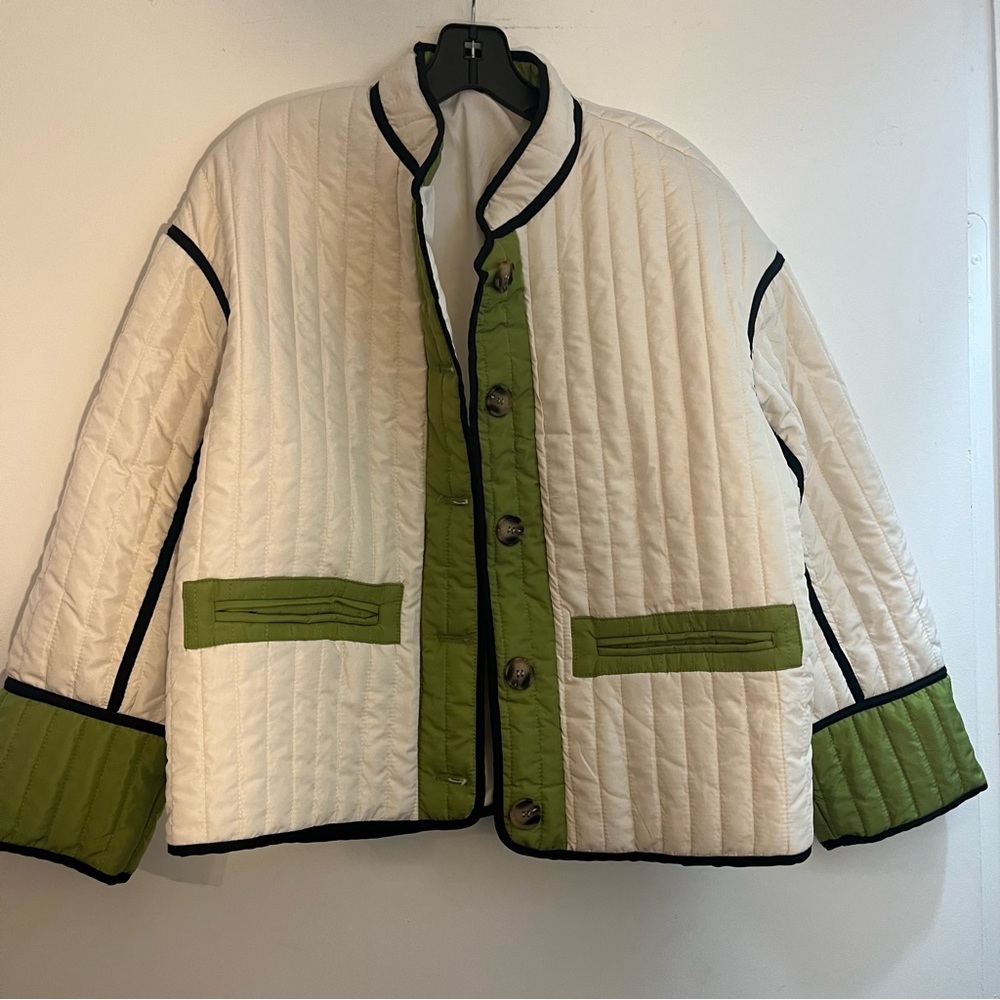 Cropped Puffer Quilted Jacket Floral Print Open Front Lightweight Short Outwear - Picture 4 of 4